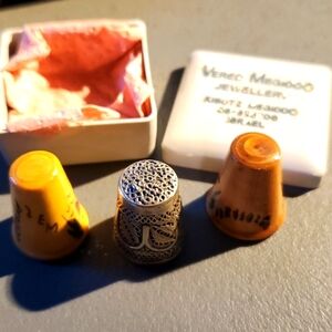 Vintage Sterling Silver Thimble plus 2 Olive Wood Thimbles